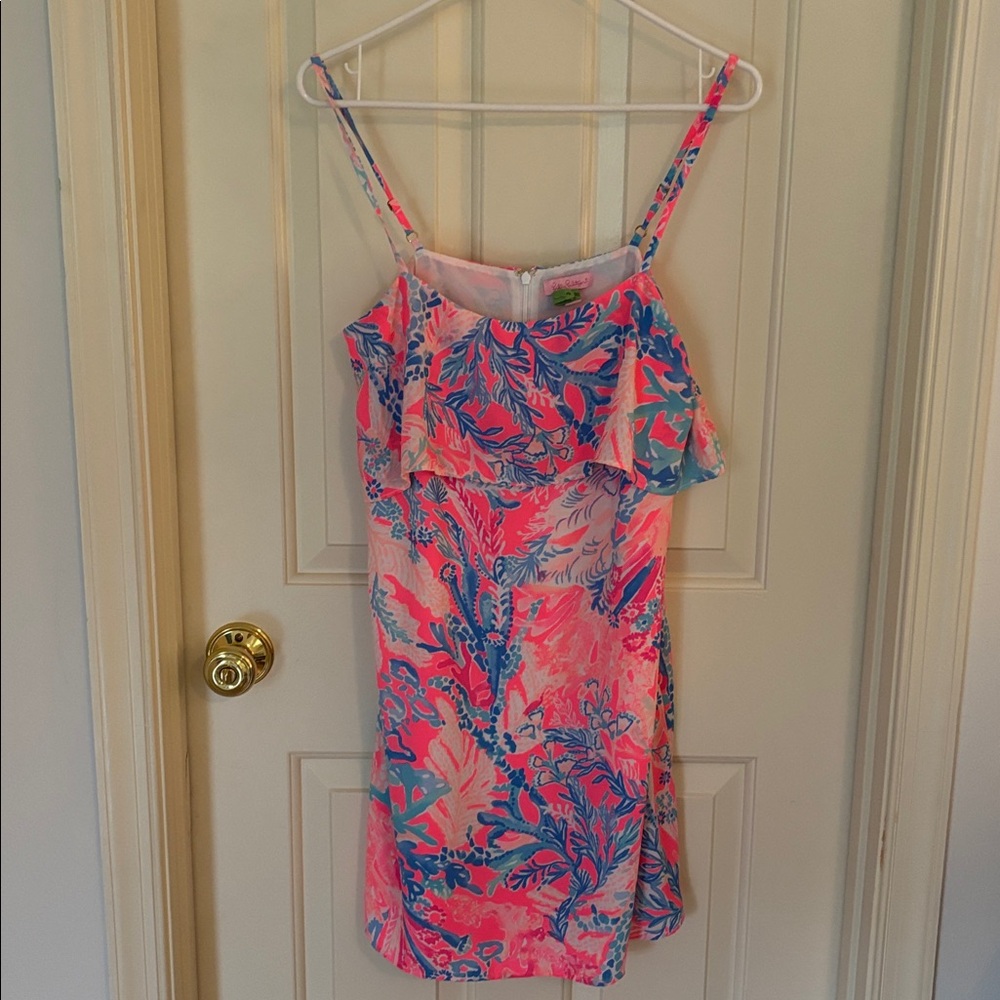 Lilly Pulitzer Pink and Blue Tropical Print Dress Small
